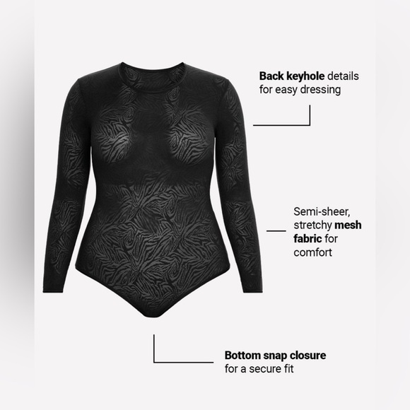Fabletics + Yitty Hot Mesh Long Sleeve Shapewear Bodysuit | M | Leave Him on Red - Picture 8 of 9
